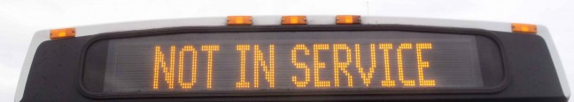 Bus destination sign reading "Not In Service"